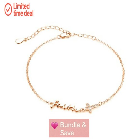 Sterling Silver Adjustable Anklet with Faith Cross & Angel Wing Pendant - Picture 2 of 8